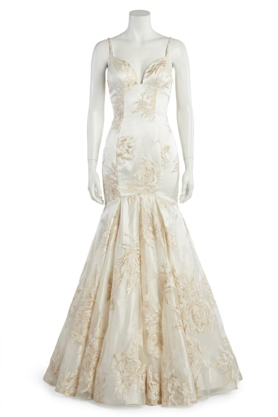 NEW SHERRI HILL metallic print mermaid wedding dress in ivory/gold